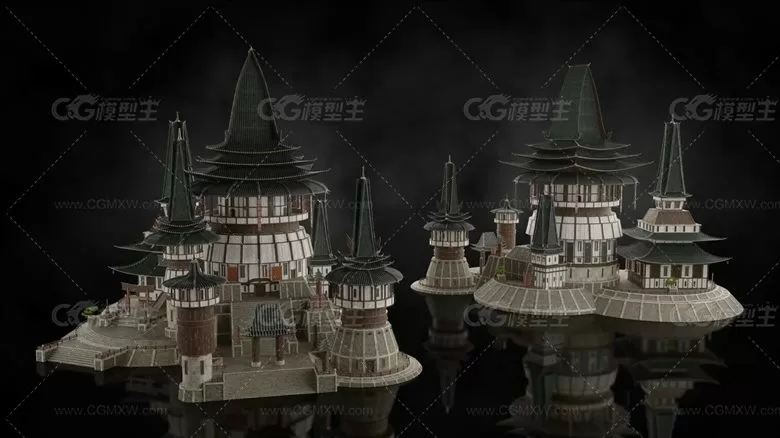 东方神秘村庄神庙建筑楼房3D模型 C4D/3DS MAX/FBX/OBJ格式-3