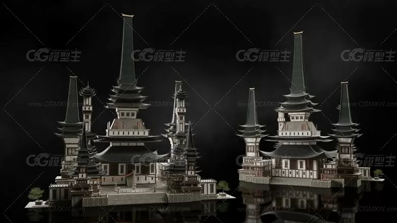 东方神秘村庄神庙建筑楼房3D模型 C4D/3DS MAX/FBX/OBJ格式-2