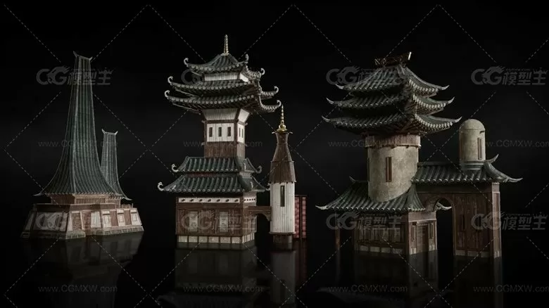 东方神秘村庄神庙建筑楼房3D模型 C4D/3DS MAX/FBX/OBJ格式-6