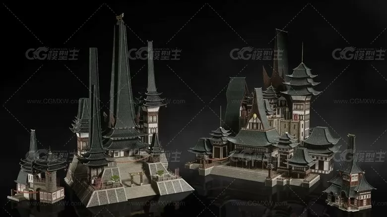 东方神秘村庄神庙建筑楼房3D模型 C4D/3DS MAX/FBX/OBJ格式-14