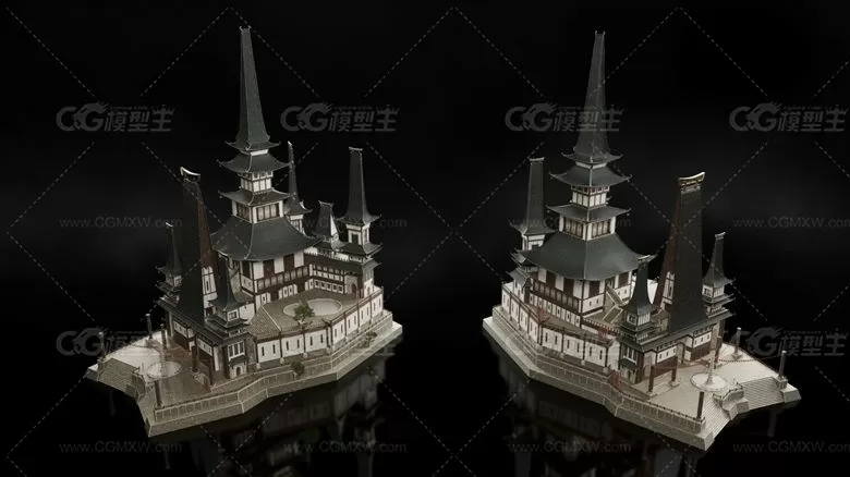 东方神秘村庄神庙建筑楼房3D模型 C4D/3DS MAX/FBX/OBJ格式-17