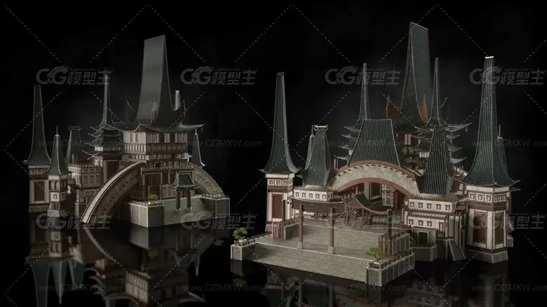 东方神秘村庄神庙建筑楼房3D模型 C4D/3DS MAX/FBX/OBJ格式-15