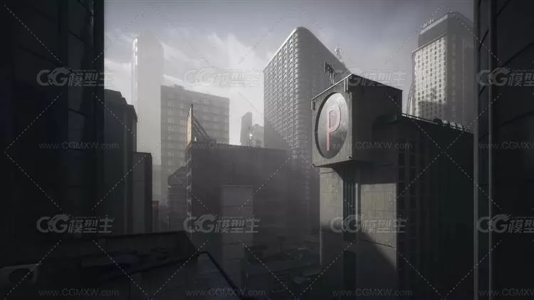 未来科幻东京城市楼房建筑3D模型-2