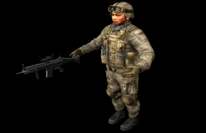 带骨骼绑定的亚州男士兵maya模型下载！亚洲特种兵maya模型下载！陆军军官maya模型