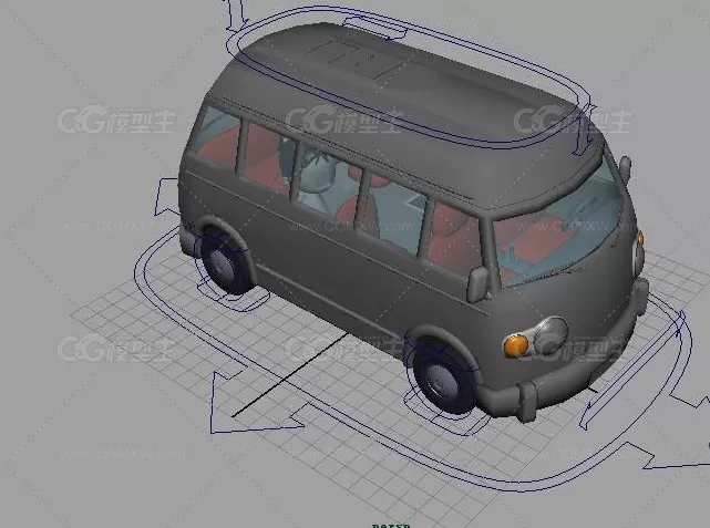 一个已绑定的卡通小客车班车maya模型下载。-2