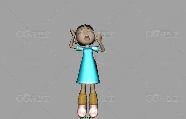 西瓜头卡通小女孩maya模型下载！带打哈欠动画的卡通女孩萝莉maya模型下载！！带材质！-3