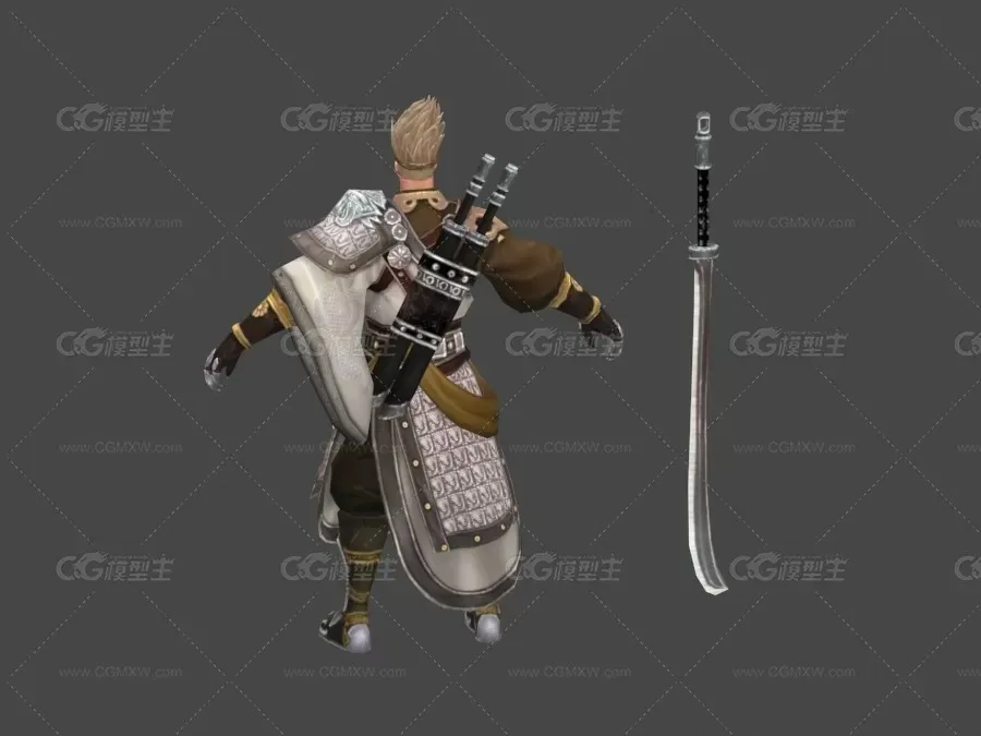 侍卫刀客3D模型 有绑定和持刀行走动画-3