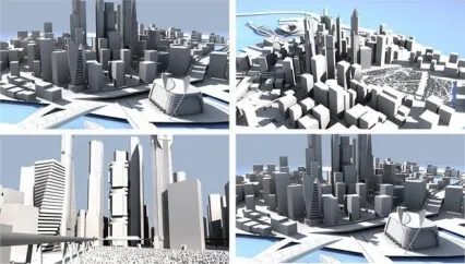 大型城市建筑全景c4d模型下载！繁华的现代大都市整体建筑物全景场景c4d模型下载！