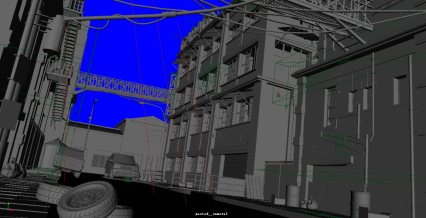 街道场景maya模型下载！城市街道街区路边场景maya模型下载！含电线、轮胎、汽车等 !