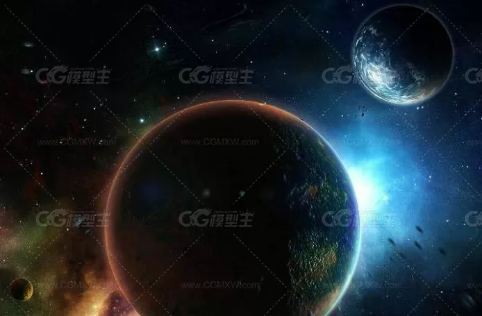 外太空星球爆炸场景3dmax模型！宇宙星球外太空爆炸场景3d模型！灯光材质动画齐全！-2