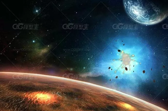 外太空星球爆炸场景3dmax模型！宇宙星球外太空爆炸场景3d模型！灯光材质动画齐全！-3