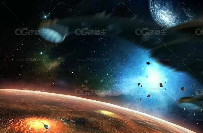 外太空星球爆炸场景3dmax模型！宇宙星球外太空爆炸场景3d模型！灯光材质动画齐全！-4