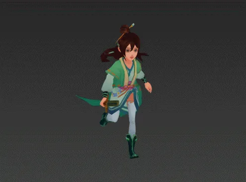古代Q版女角色模型带绑定三个动作