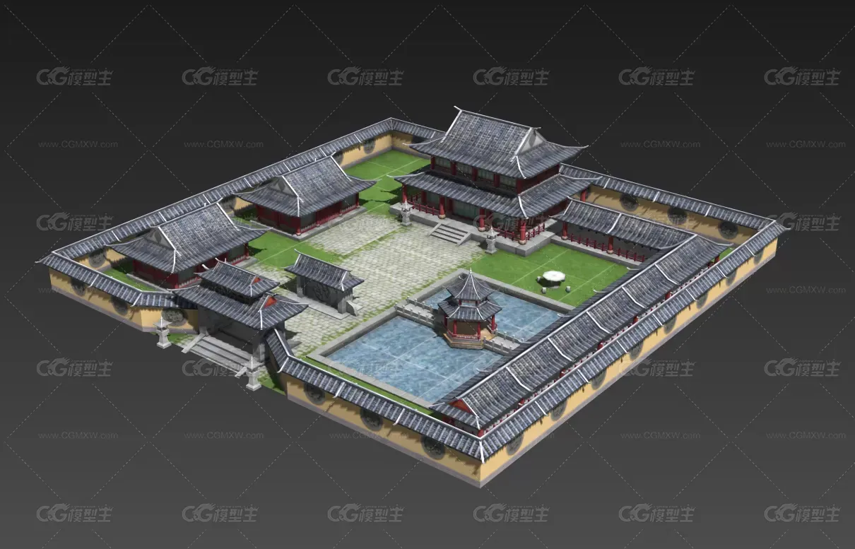 一个中式小院3d模型 四合院模型 古建筑游戏模型-1