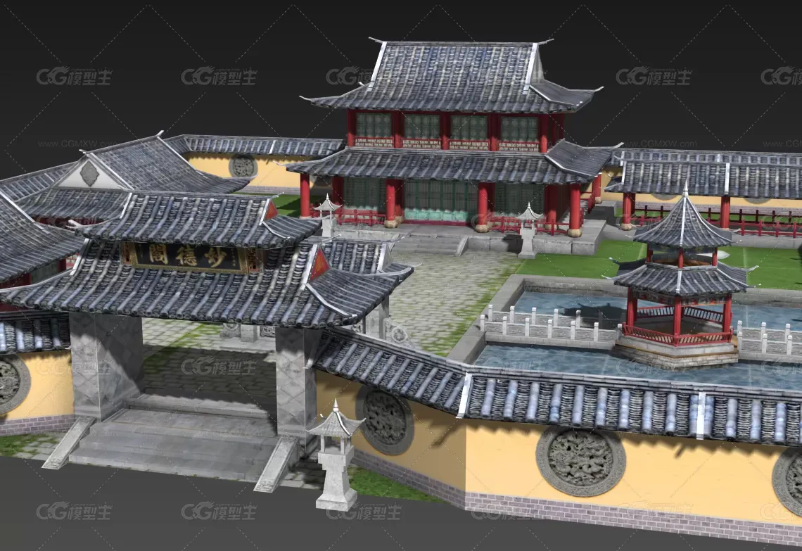 一个中式小院3d模型 四合院模型 古建筑游戏模型-2