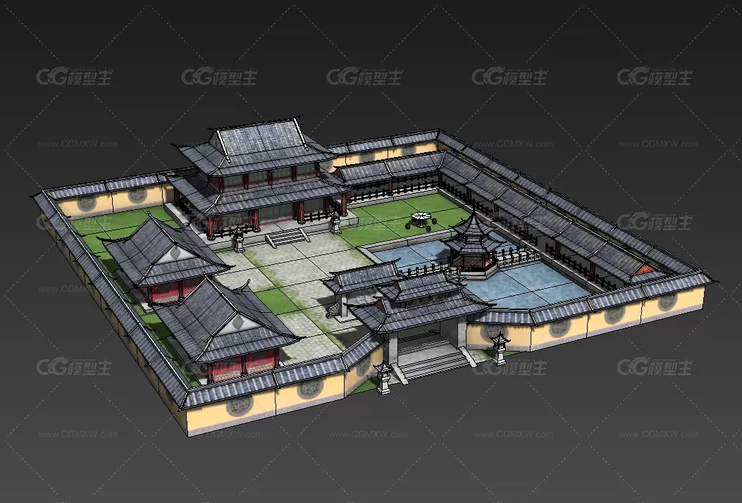 一个中式小院3d模型 四合院模型 古建筑游戏模型-4