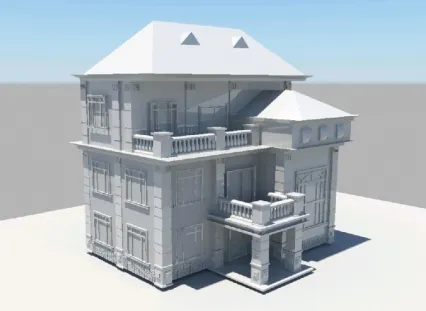 西式建筑maya模型下载！欧式豪华独栋别墅房子建筑maya模型下载！含陶瓷材质！
