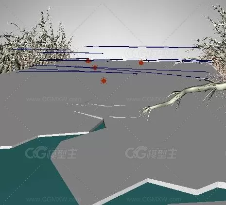 MAYA冰面破碎效果模型下载！森林里结冰的湖泊冰面破裂破碎裂开maya模型下载！-2