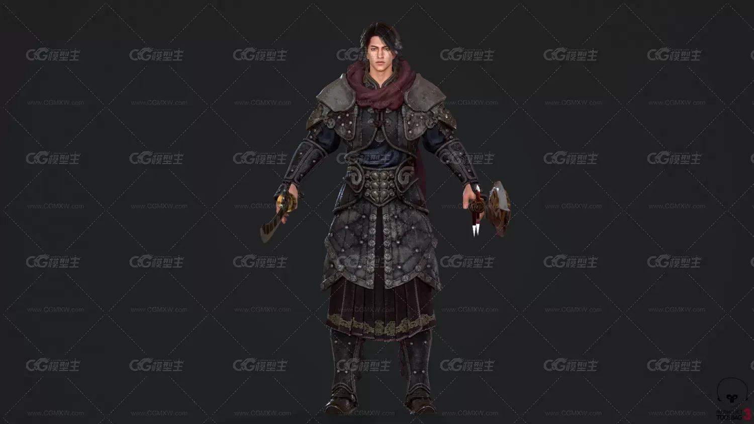 次世代帅哥模型 男刀客 铠甲男战士3d模型-1