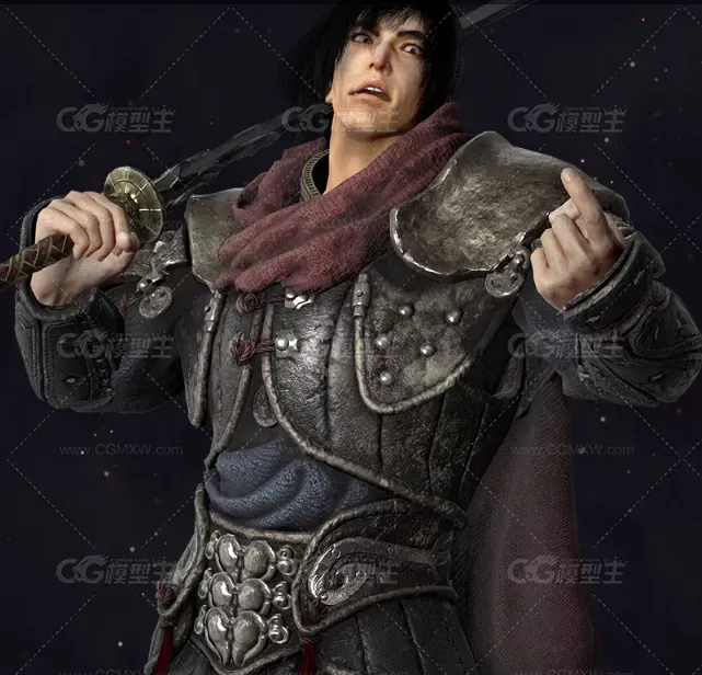 次世代帅哥模型 男刀客 铠甲男战士3d模型-4