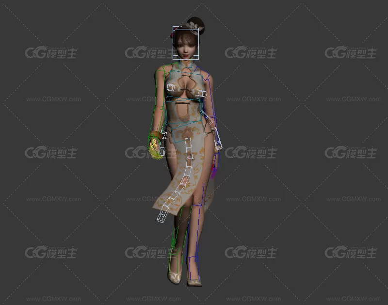 旗袍女人3dmax模型 带绑定 无动画-2