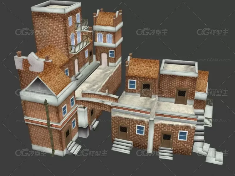 俄罗斯红砖墙房屋城堡楼房建筑CG模型下载！西方风格房屋建筑3dmax模型含贴图！-3