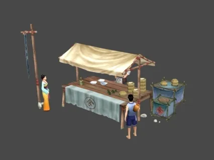 古代小吃摊子场景maya和3dmax模型下载!四种古代路边小吃摊街边摊场景3d和maya模型！