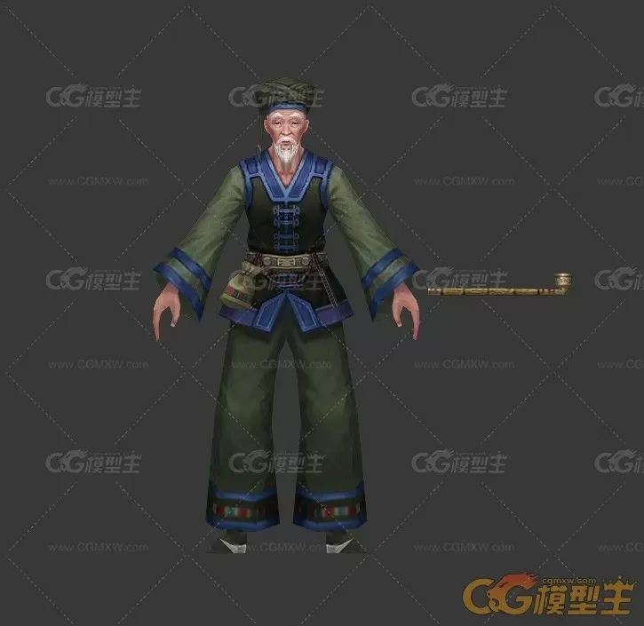 3D手绘角色黑苗老头-1