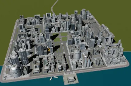 超复杂逼真的大型高科技现代化城市场景maya模型下载!可做远景城市配楼!材质贴图齐全!