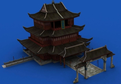 滕王阁场景3dmax模型下载！千古名楼滕王阁古代建筑房子场景3dmax模型下载！含贴图！