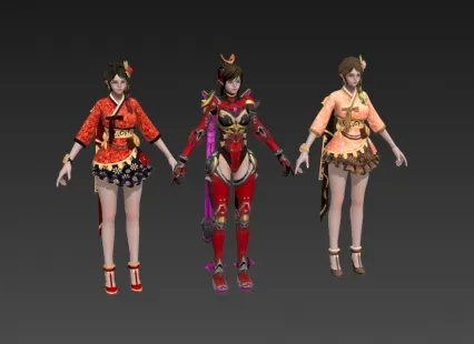 3D游戏女主角模型 有绑定