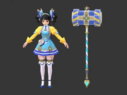 一个带绑定小萝莉模型 附带锤子武器