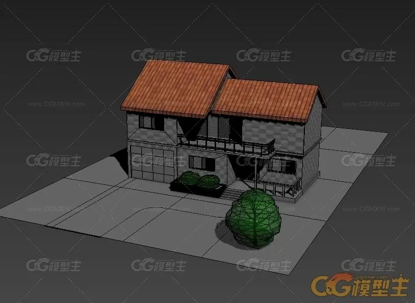 房子建筑3dmax模型下载！农村乡村郊区带小院子的独栋小楼房3dmax模型下载！-2