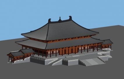 超精细古建3d模型下载！大雄宝殿古代建筑场景3dmax模型下载！寺院大雄宝殿3d模型！