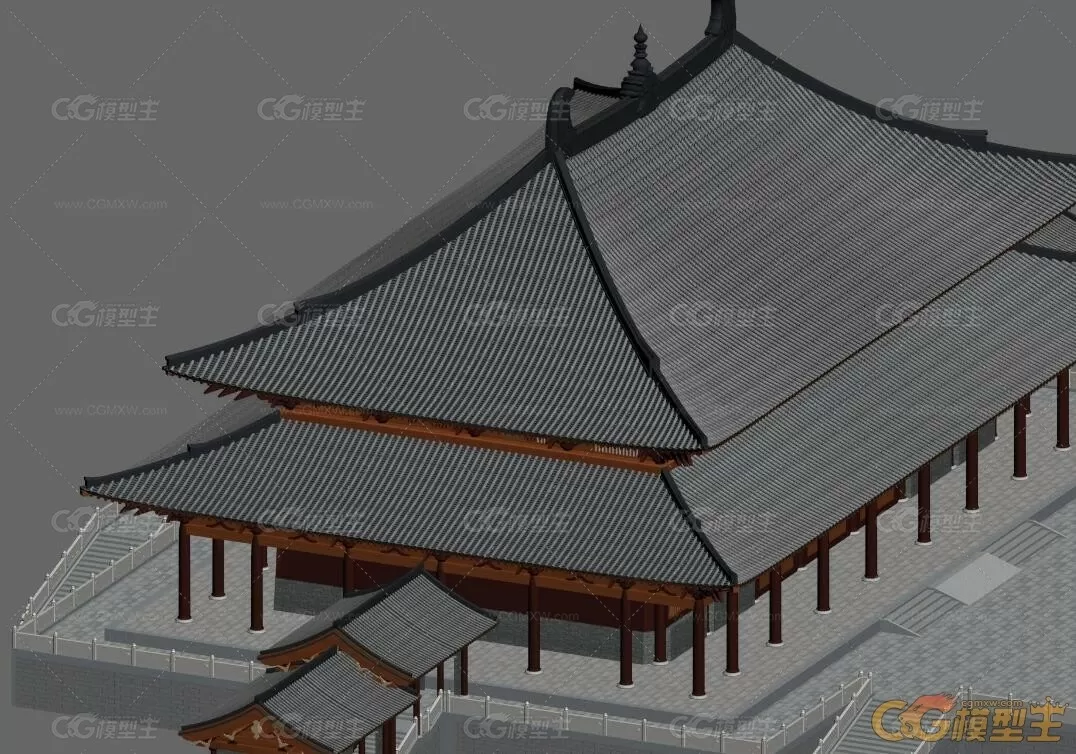 超精细古建3d模型下载！大雄宝殿古代建筑场景3dmax模型下载！寺院大雄宝殿3d模型！-6