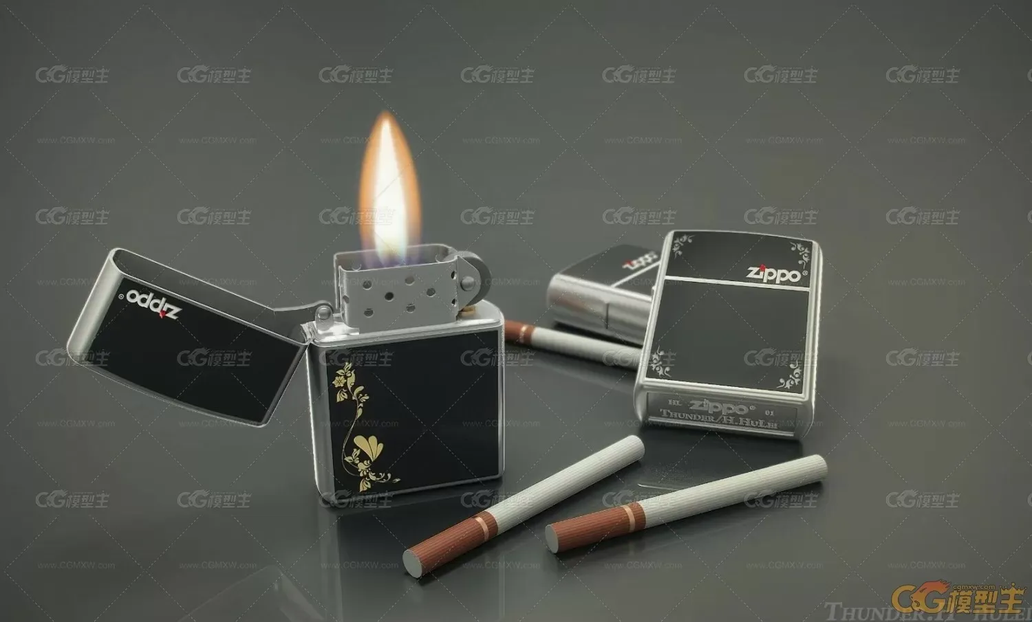防风zipoo打火机+香烟maya模型下载！-1