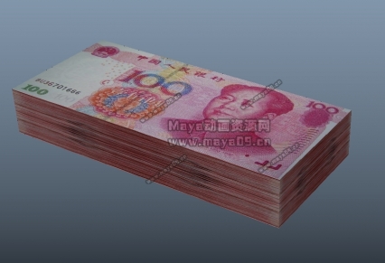 钱，RMB，人民币maya模型下载！票子一堆百元大钞钱币100元纸币maya模型下载！含贴图！