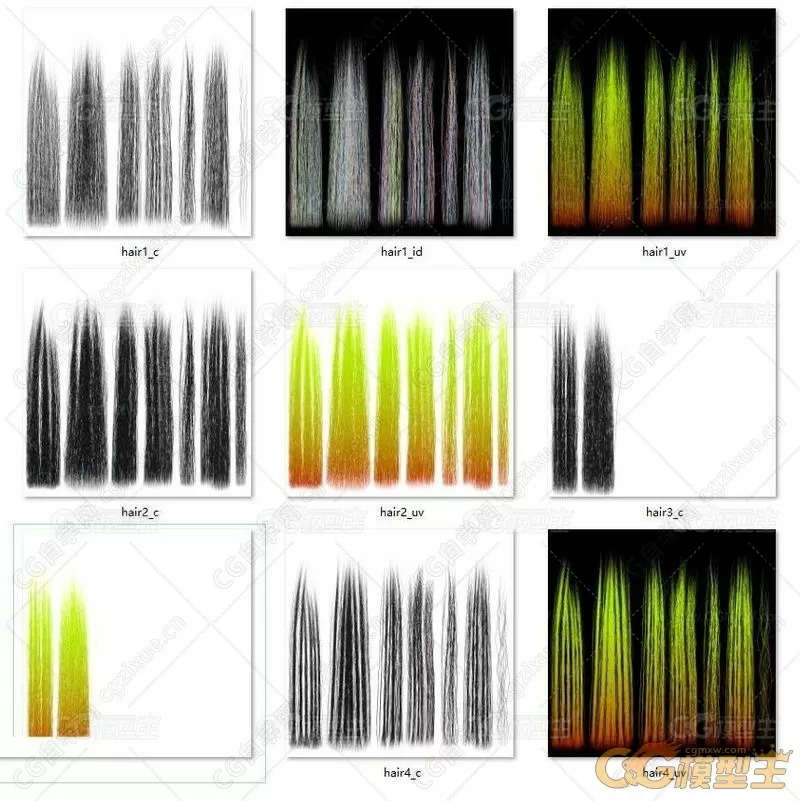 毛发头发专用贴图 4K透贴材质图下载-1