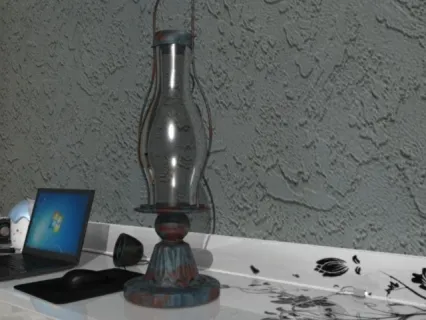 一盏煤油灯maya模型下载！桌子上的煤油灯OBJ模型下载！老式煤油灯3d模型下载！