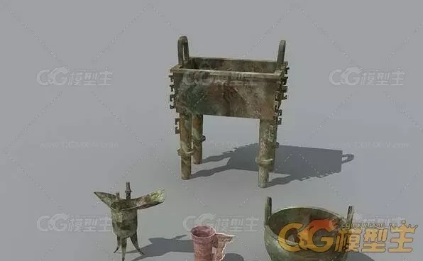 酒樽、大鼎、香炉3dmax模型下载！一尊大鼎3dmax模型下载！几个酒樽和香炉3d模型 ！-1
