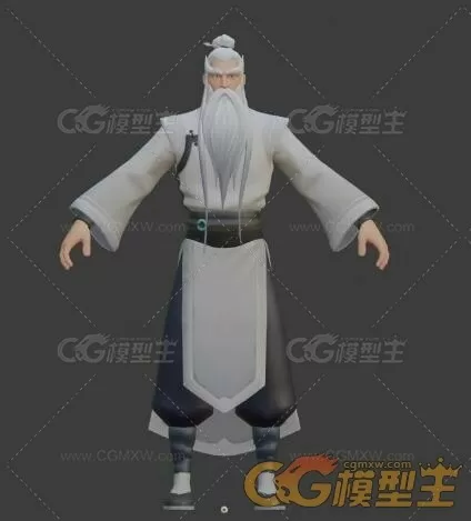 古风武术大师，师父3D模型。-1