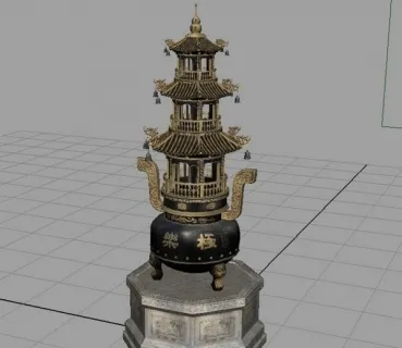 一座古代宝塔形香炉的max模型下载！寺庙寺院中的佛塔香炉3dmax模型下载！含材质贴图!