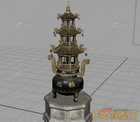 一座古代宝塔形香炉的max模型下载！寺庙寺院中的佛塔香炉3dmax模型下载！含材质贴图!-1