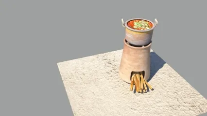 锅炉灶模型下载！烧柴的土陶炉子柴火路子煮汤铝锅+实物食材maya模型下载！