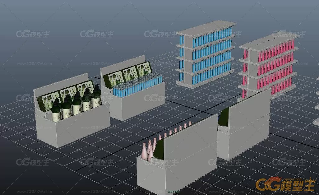 写实洗发水乳液洗面奶面膜护肤套装maya模型下载！超市货柜摆放的洗护用品maya模型 ！-2