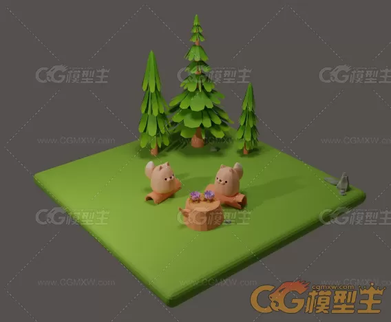 森林卡通狐狸3D模型-1