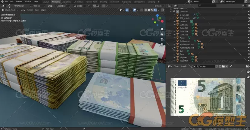 欧元，纸币3D模型-8