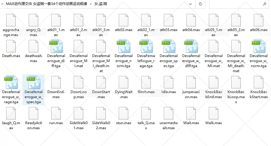 MAX动作源文件 女盗贼一套34个动作动画运动规律-2