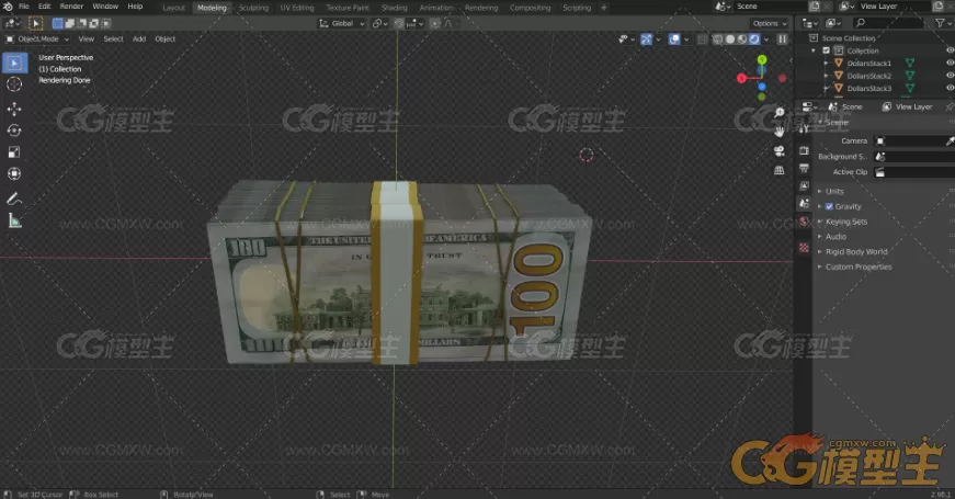 钱，美元3D模型-3