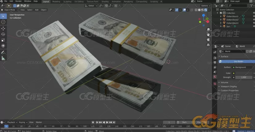 钱，美元3D模型-6